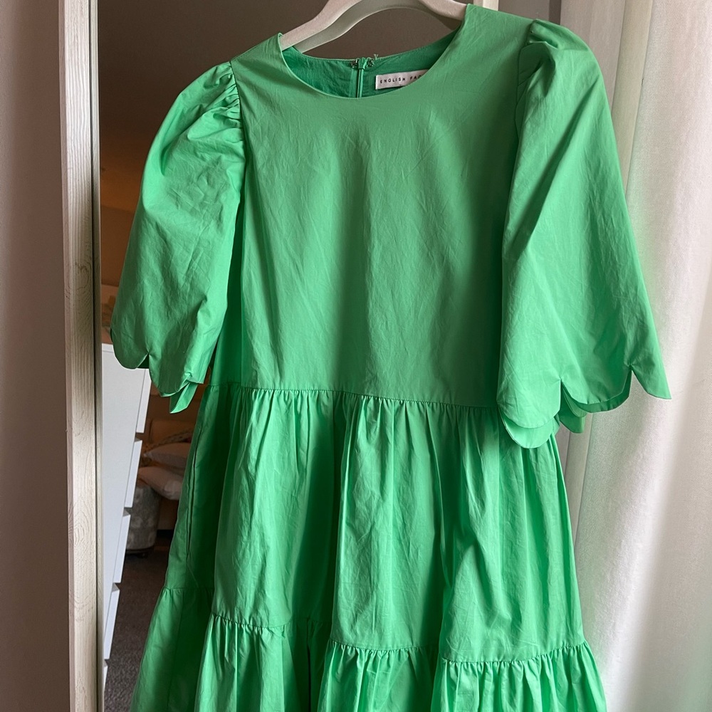 Green English Factory scalloped short sleeve dress